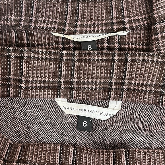 Vintage Diane Von Furstenburg Two Piece Plaid Style Skirt Suit Set size 6 - Picture 5 of 12
